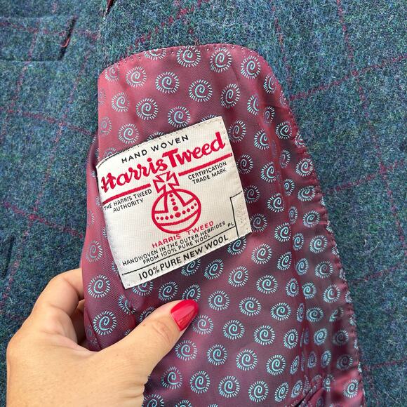 Peter Christian Harris Tweed 3 Piece Suit Marine Blue Plaid 48 Jacket 46/29 Pant - Picture 7 of 16